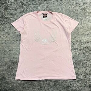 Harley Davidson T Shirt Short Sleeve Womens Large Pink Biker Logo Blink Y2K